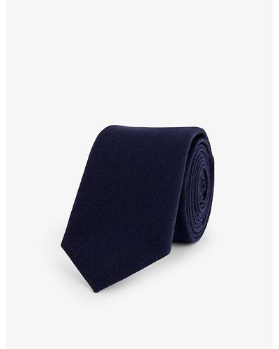 Eleventy Narrow-blade Brand-tab Wool And Silk-blend Tie - Blue