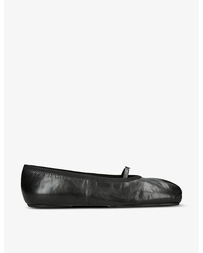 Givenchy Ruched Square-toe Leather Ballet Flats - Black