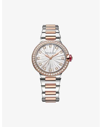 BVLGARI Re00010 Lvcea 18ct Rose-gold, Stainless-steel, 1.3000ct Brilliant-cut Diamond And Mother-of-pearl Automatic Watch - Metallic