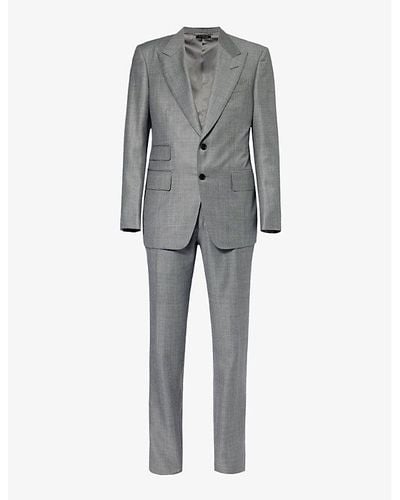 Tom Ford Shelton-fit Single-breasted Sharkskin Wool Suit - Grey