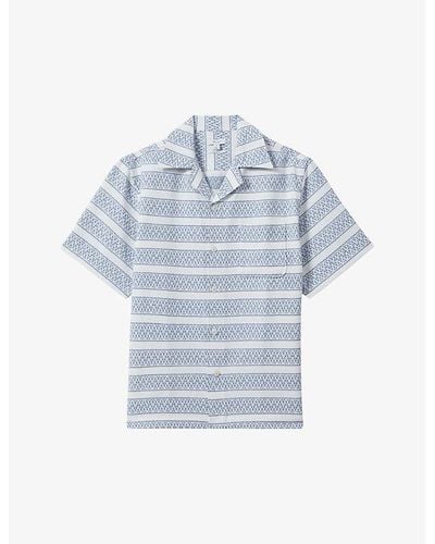 Reiss Kesh Herringbone-texture Short-sleeve Cotton Shirt X - Blue