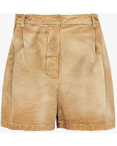Prada Logo-patch Relaxed-fit High-rise Canvas Shorts - Natural