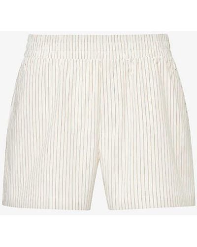 GOOD AMERICAN Stripe-pattern Elasticated-waist Cotton-blend Poplin Shorts - White