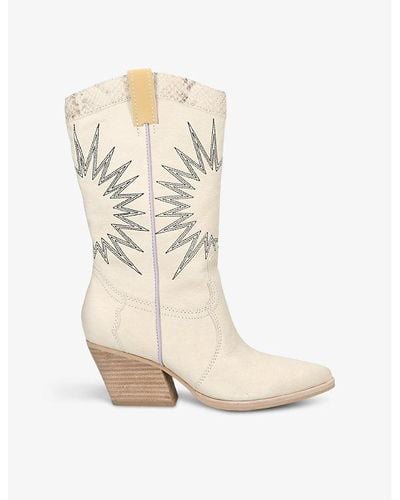 Dolce Vita Lawson Sunburst-embroidered Leather Heeled Cowboy Boots - Natural
