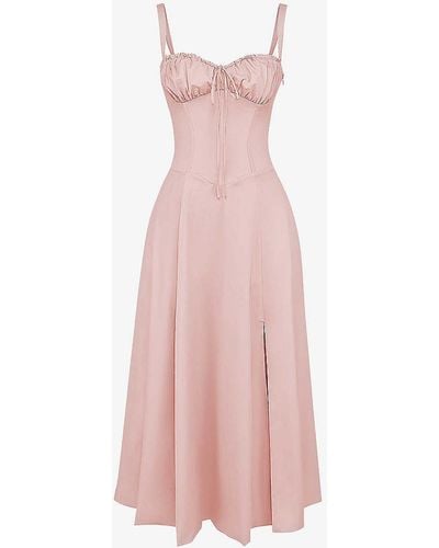 House Of Cb Carmen Gathered-cup Stretch Cotton-blend Midi Dres - Pink