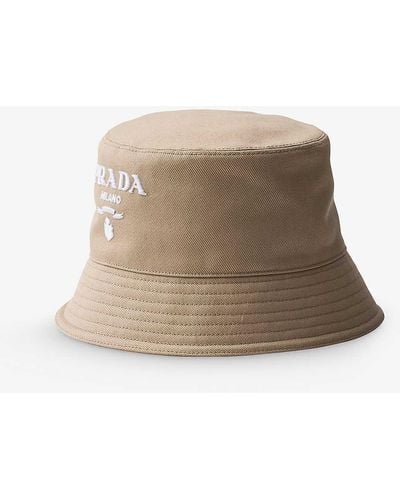 Prada Branded Wide-brim Cotton Bucket Hat - Natural