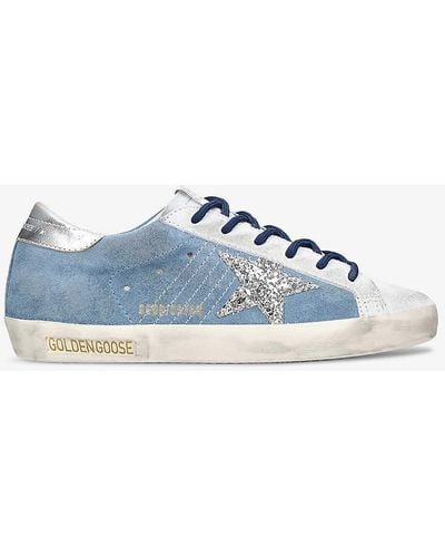 Golden Goose Super Star 82369 Logo-print Leather Low-top Trainers - Blue