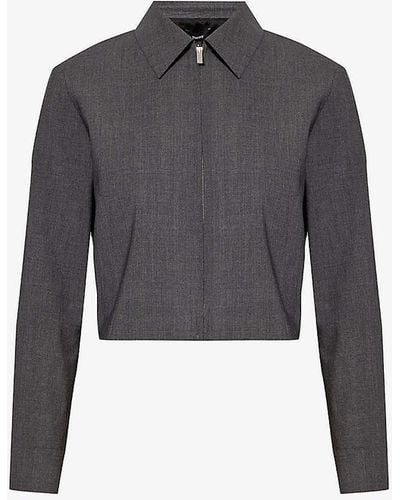 Theory Boxy-fit Cropped Stretch-wool Jacket X - Grey