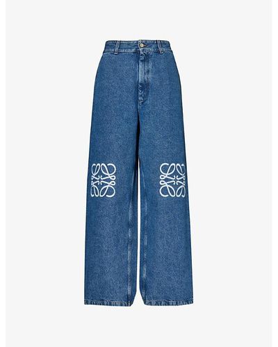 Loewe Anagram Mid-rise Wide-leg Cropped Jeans - Blue