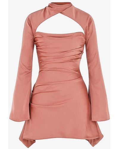 House Of Cb Toira Long-sleeved Corseted Satin Mini Dress - Pink