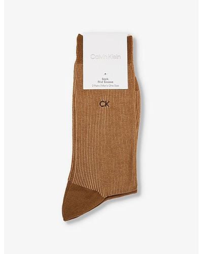 Calvin Klein Shadow Ribbed Cotton-blend Knitted Socks Pack Of Two - Brown