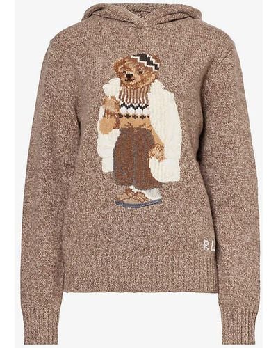 Polo Ralph Lauren Polo Bear Graphic-intarsia Wool And Cashmere-blend Hoody X - Natural