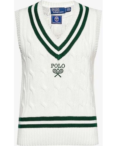 Polo Ralph Lauren X Wimbledon Logo-embroidered Cotton-knit Jumper - White
