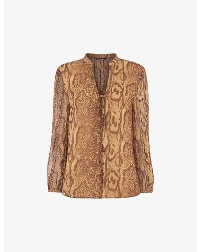 Whistles Serpant Graphic-print Tie-front Woven Shirt - Brown
