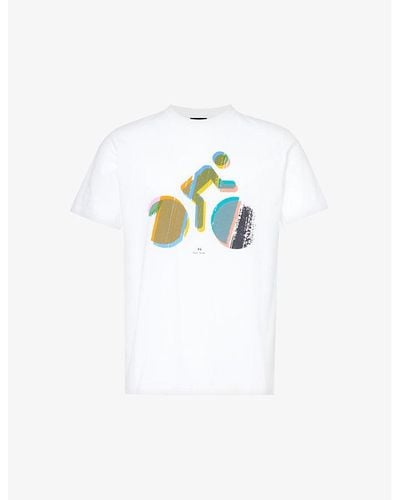 PS by Paul Smith Big Bike Graphic-print Cotton-jersey T-shirt - White