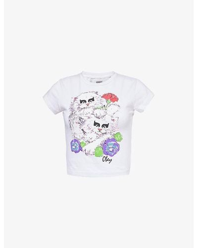 Obey Carnation Kittens Slim-fit Stretch-cotton Jersey Top X - White