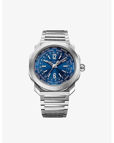 BVLGARI Oc41c3sswt Octo Roma Worldtimer Stainless-steel Automatic Watch - Blue