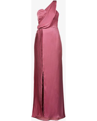 Chi Chi London One-shoulder Pleated Satin-crepe Maxi Dress - Pink