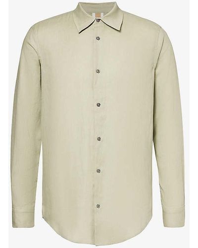 CHE Long-sleeved Curved-hem Linen Shirt - White