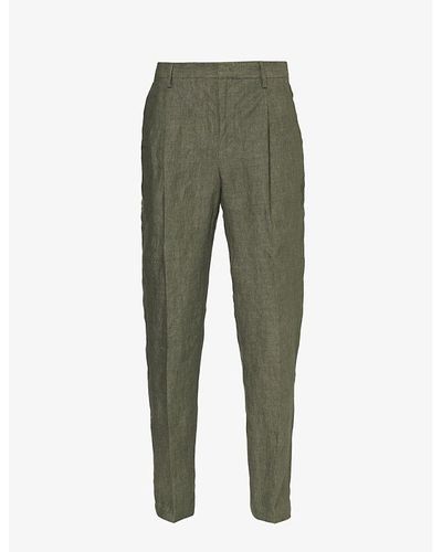 Sunspel Single-pleat Regular-fit Tapered-leg Linen Pants - Green