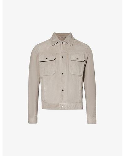 Emporio Armani Patch-pocket Regular-fit Leather Jacket - White