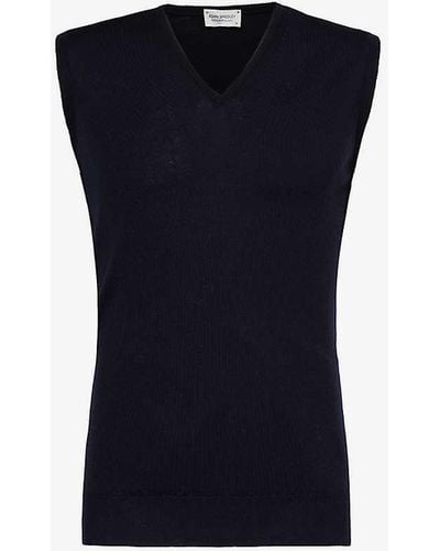 John Smedley V-neck Knitted Regular-fit Wool Vest X - Blue