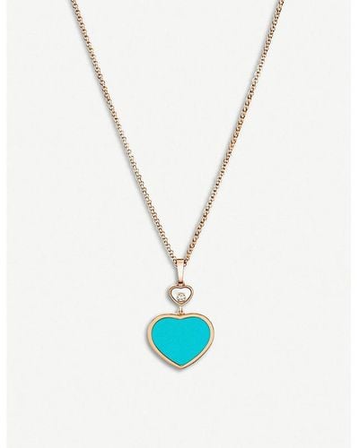 Chopard Happy Hearts 18ct Rose-gold, Diamond And Turquoise Necklace - White