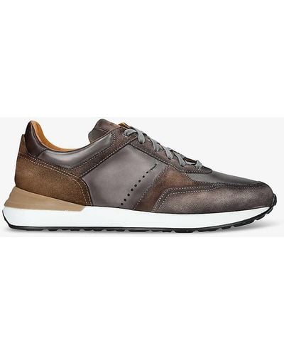 Magnanni Xl Grafton Leather And Suede Low-top Trainers - Brown