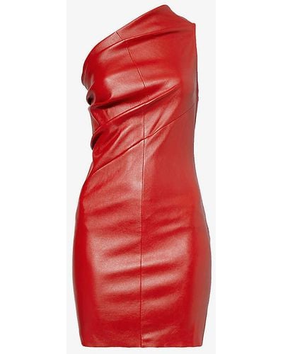 Rick Owens Asymmetric-neck Slim-fit Leather Mini Dress - Red
