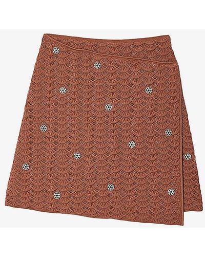 Sandro Crystal-embellished Wrap-around Knitted Mini Skirt - Brown