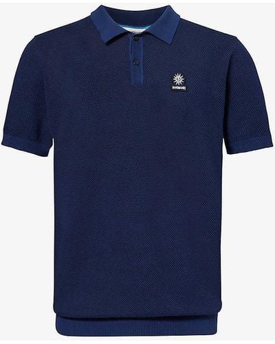 Sandbanks Brand-embroidered Crewneck Organic-cotton Polo Shirt - Blue