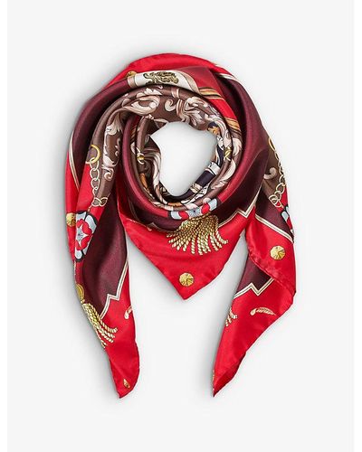 Aspinal of London Signature Shield-print Silk-twill Scarf - Red