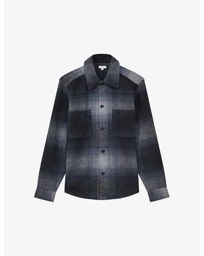 Reiss Idaho Regular-fit Checked Wool-blend Overshirt - Blue