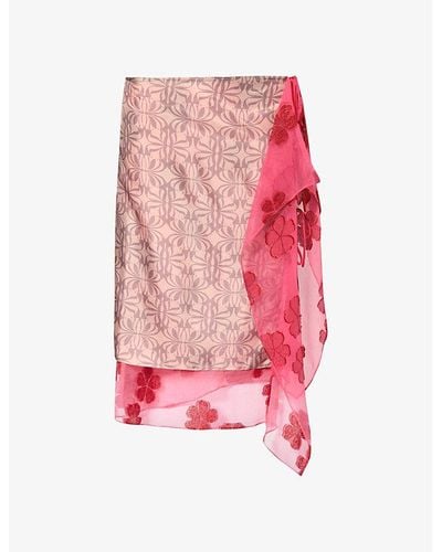 Dries Van Noten Floral-print Mid-rise Silk-blend Midi Skirt - Pink