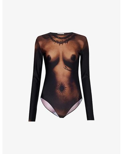 Jean Paul Gaultier Trompe L'oeil Slim-fit Stretch-mesh Bodysuit - Black