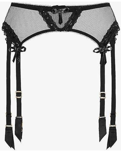 Agent Provocateur Zarie Bow-embroidered Woven Suspender Belt - Black