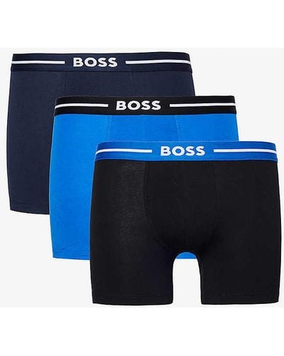 BOSS Pack Of Three Cotton-blend Jersey Trunks X - Blue