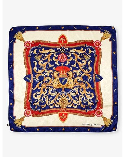 Aspinal of London Signature Graphic-print Silk Scarf - Blue