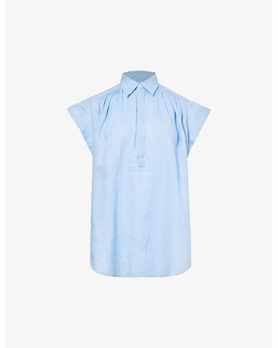 Polo Ralph Lauren Logo-embroidered Frill-sleeve Linen Shirt - Blue