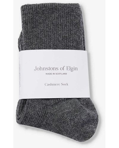 Johnstons of Elgin Ribbed Knitted Cashmere-blend Socks - Grey