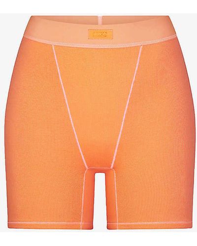 Skims Cotton Rib Logo-waistband Stretch-cotton Boxer Shorts Xx - Orange