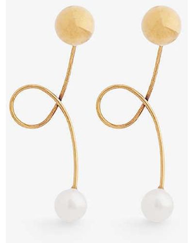 Dries Van Noten Abstract-charm Brass Drop Earrings - White