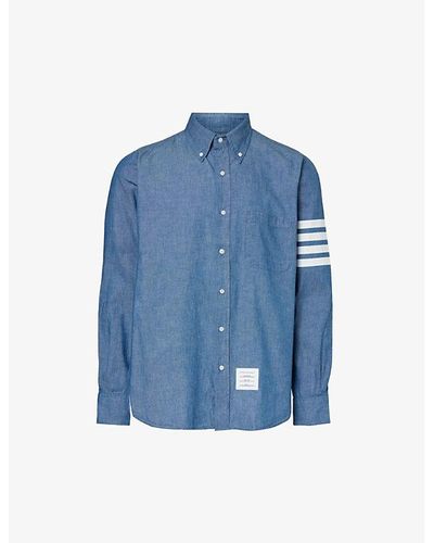 Thom Browne Four-bar Brand-patch Regular-fit Cotton Shirt X - Blue