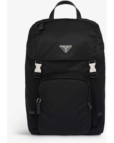 Prada Re-nylon Brand-plaque Recycled-polyamide And Saffiano Leather Backpack - Black