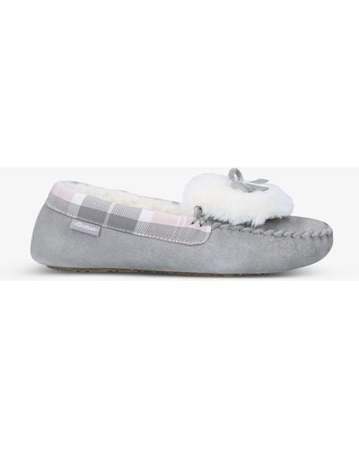 Barbour Darcie Bow-embellished Suede Slippers - Grey