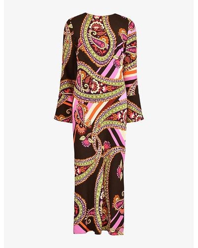 Ro&zo Paisley-print Crepe Fluted-cuff Crepe Maxi Dress - Red