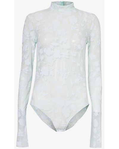 Givenchy Floral-pattern High-neck Mesh Body - White