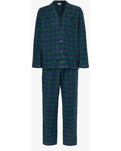 Eberjey Checked-pattern Relaxed-fit Cotton Pyjama Set - Blue