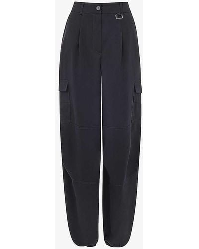 Whistles Grace Flap-pocket Wide-leg High-rise Woven Trousers - Blue