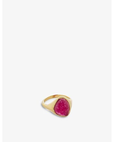 Monica Vinader Rio Recycled 18ct Yellow -plated Vermeil Sterling-silver And Pink Quartz Signet Ring